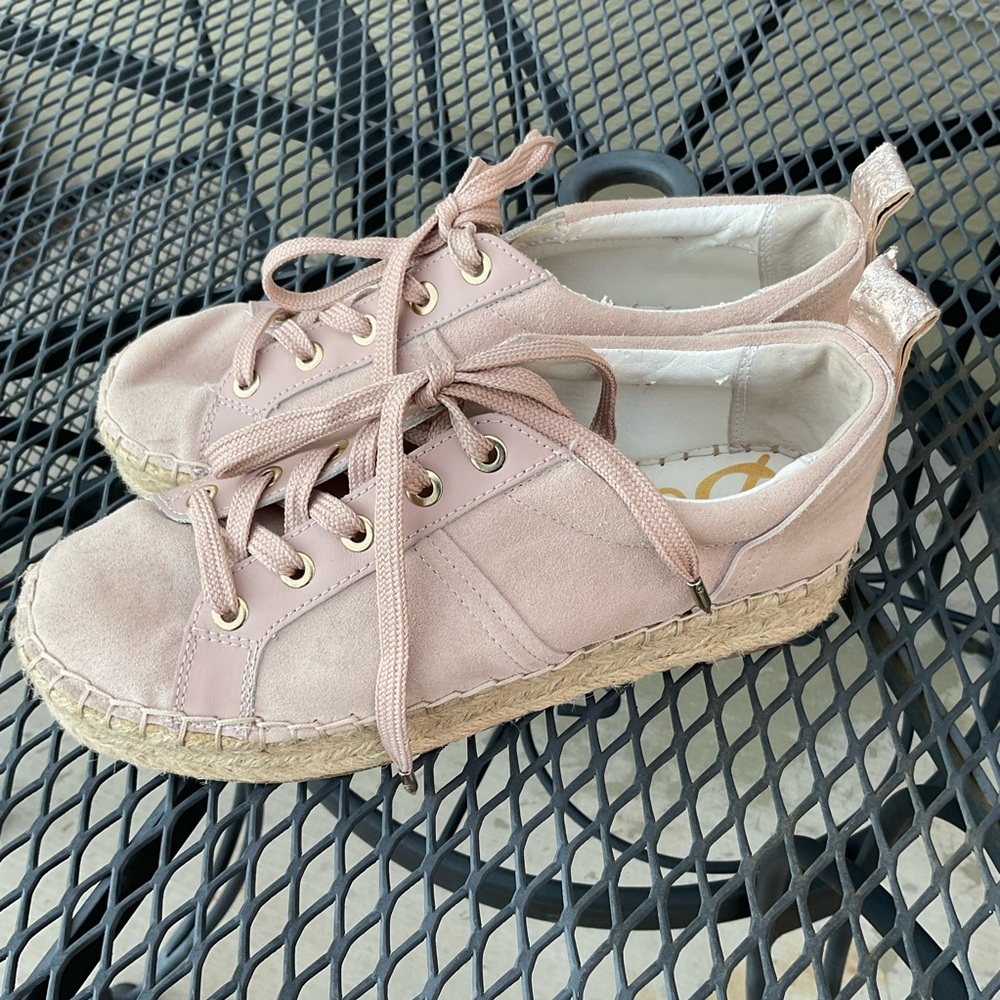 Sam Edelman Pink Suede Platform Espadrille Lace Up Sneakers Women’s size 7